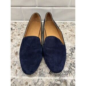 J Crew Navy Suede Loafer Shoes Size 8.5 Women's Slip On Flats Casual